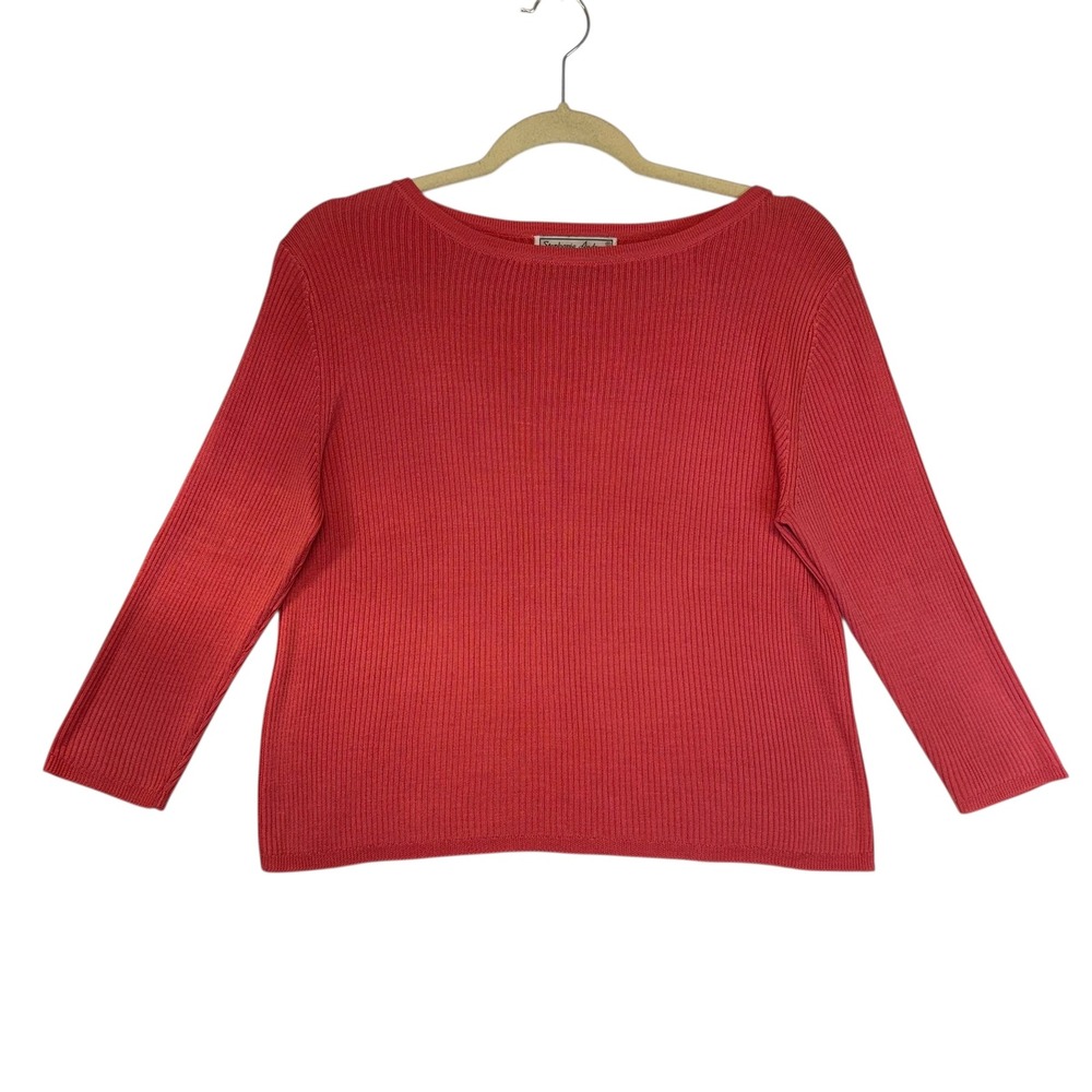 Stephanie Andrews Coral Ribbed 100% Silk Boat‎ Neck Sweater Classic Staple Sz 4P
